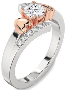 Diamond Silver & 10K Rose Gold Heart Solitaire Engagement Ring