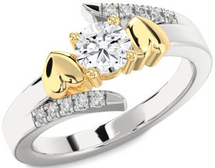 Diamond Silver & 10K gold Heart Solitaire Engagement Ring