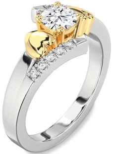 Diamond Silver & 10K gold Heart Solitaire Engagement Ring