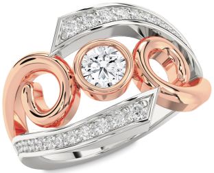 Diamond Silver & 10K Rose Gold Round Solitaire Engagement Ring