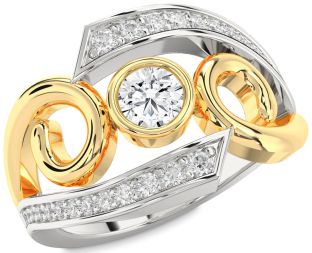 Diamond Silver & 10K gold Round Solitaire Engagement Ring
