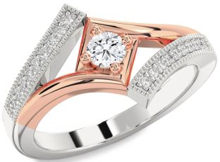 Diamond Silver & 10K Rose Gold Round Promise Ring