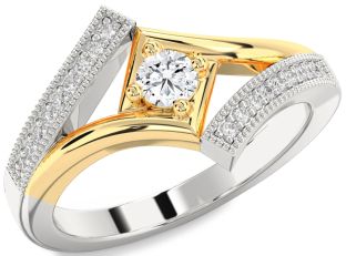 Diamond Silver & 10K gold Round Promise Ring