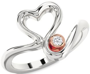 Diamond Silver & 10K Rose Gold Heart Promise Ring
