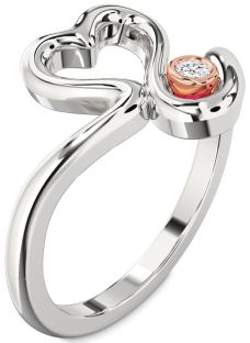 Diamond Silver & 10K Rose Gold Heart Promise Ring
