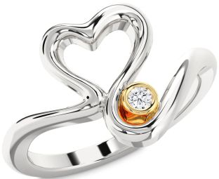 Diamond Silver & 10K gold Heart Promise Ring