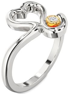 Diamond Silver & 10K gold Heart Promise Ring