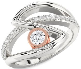 Diamond Silver & 10K Rose Gold Round Promise Ring