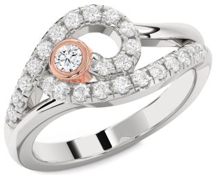 Diamond Silver & 10K Rose Gold Round Promise Ring