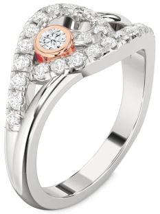 Diamond Silver & 10K Rose Gold Round Promise Ring