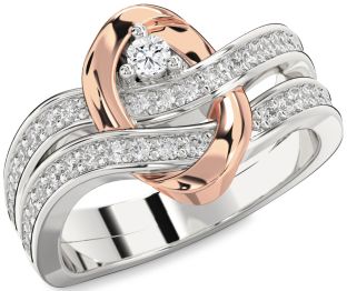Diamond Silver & 10K Rose Gold Round Promise Ring