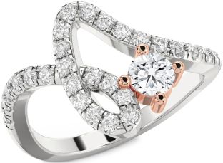 Diamond Silver & 10K Rose Gold Round Pave Promise Ring
