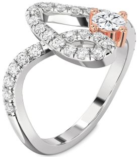 Diamond Silver & 10K Rose Gold Round Pave Promise Ring