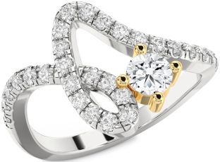 Diamond Silver & 10K gold Round Pave Promise Ring