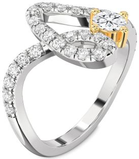 Diamond Silver & 10K gold Round Pave Promise Ring