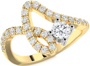 Diamond White Yellow Gold Round Pave Promise Ring