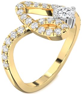 Diamond White Yellow Gold Round Pave Promise Ring