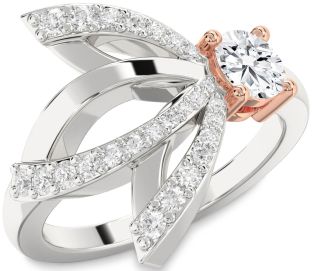 Diamond Silver & 10K Rose Gold Round Promise Ring