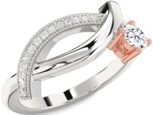 Diamond Silver & 10K Rose Gold Round Promise Ring