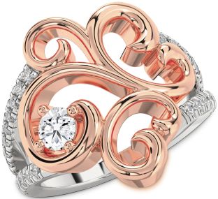 Diamond Silver & 10K Rose Gold Round Promise Ring