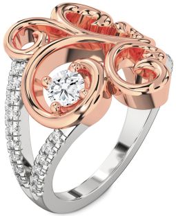 Diamond Silver & 10K Rose Gold Round Promise Ring