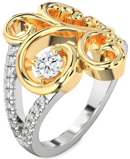 Diamond Silver & 10K gold Round Promise Ring