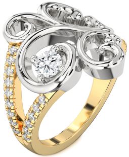 Diamond White Yellow Gold Round Promise Ring