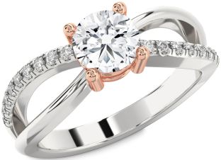Diamond Silver & 10K Rose Gold Round Solitaire Engagement Ring