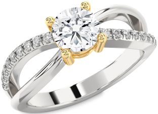Diamond Silver & 10K gold Round Solitaire Engagement Ring