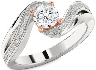 Diamond Silver & 10K Rose Gold Round Solitaire Engagement Ring