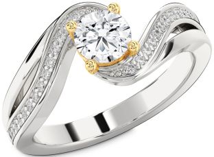 Diamond Silver & 10K gold Round Solitaire Engagement Ring