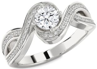 Diamond White Gold Infinity Round Solitaire Pave Engagement Ring