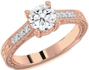 Diamond Rose Gold Round Vintage Engagement Ring