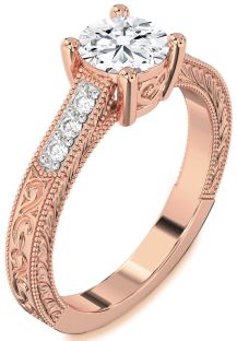 Diamond Rose Gold Round Vintage Engagement Ring