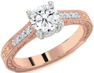 Diamond White Rose Gold Round Vintage Engagement Ring