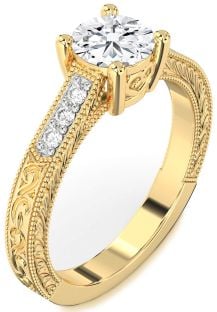 Diamond Gold Round Vintage Engagement Ring