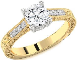 Diamond White Yellow Gold Round Vintage Engagement Ring