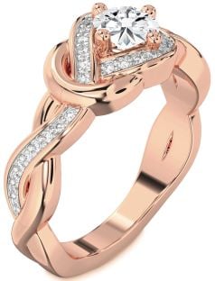 Diamond Rose Gold Knot Round Solitaire Pave Engagement Ring