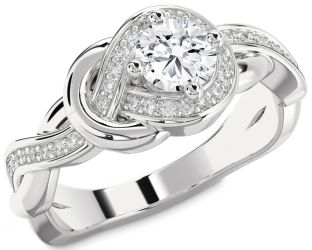 Diamond White Gold Knot Round Solitaire Pave Engagement Ring
