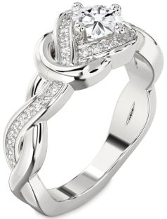 Diamond White Gold Knot Round Solitaire Pave Engagement Ring