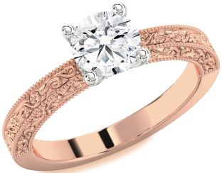 Diamond White Rose Gold Round Vintage Engagement Ring