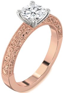 Diamond White Rose Gold Round Vintage Engagement Ring