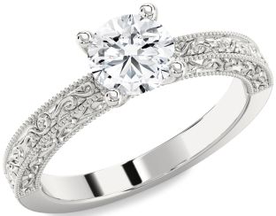 Diamond White Gold Round Vintage Engagement Ring