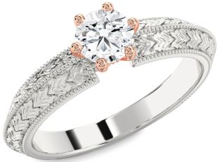 Diamond Silver & 10K Rose Gold Round Vintage Engagement Ring