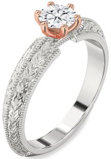 Diamond Silver & 10K Rose Gold Round Vintage Engagement Ring