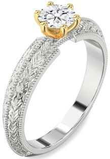 Diamond Silver & 10K gold Round Vintage Engagement Ring