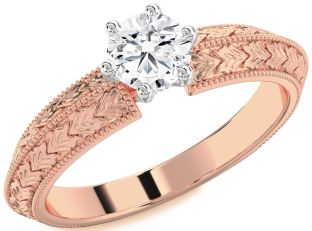 Diamond Platinum & Rose Gold Round Vintage Engagement Ring