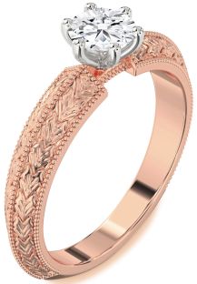 Diamond White Rose Gold Round Vintage Engagement Ring