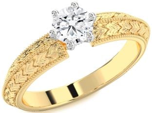 Diamond Platinum & Yellow Gold Round Vintage Engagement Ring