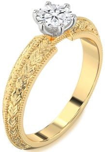 Diamond White Yellow Gold Round Vintage Engagement Ring